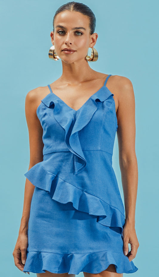 Vestido Jessica Flores Azul