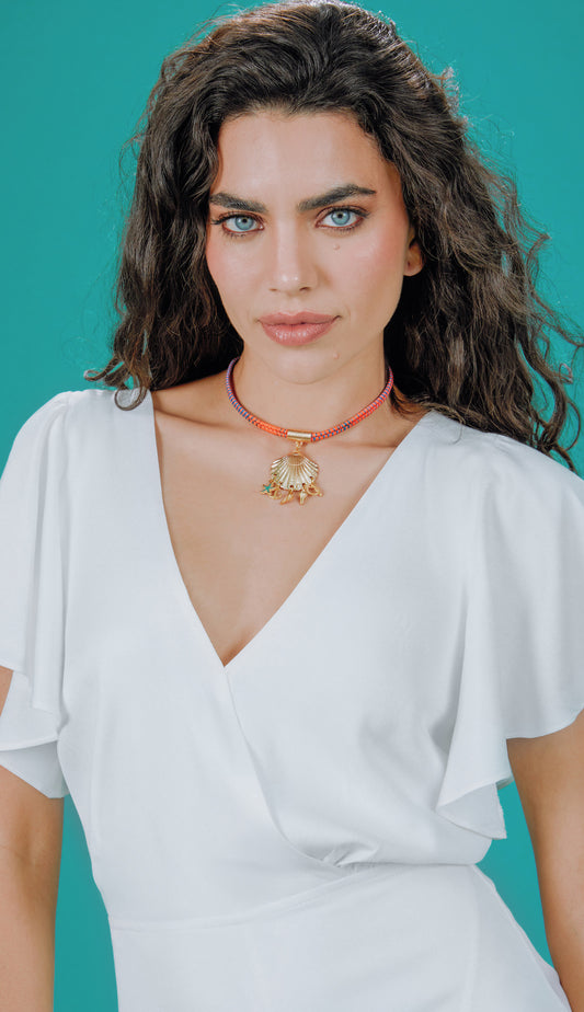 Colar Corda Concha E Pingentes Multicolor