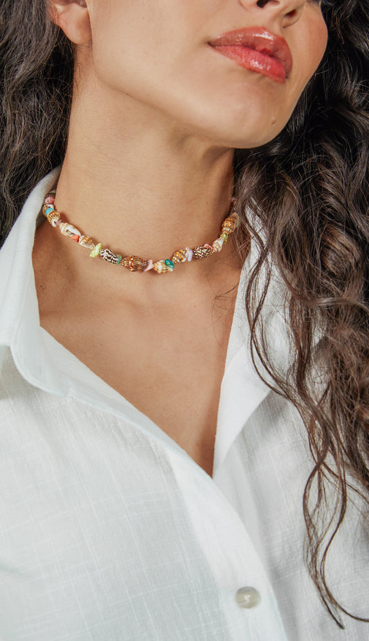 Colar Mini Conchas Naturais Multicolor