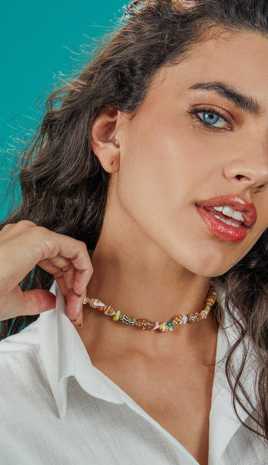 Colar Mini Conchas Naturais Multicolor