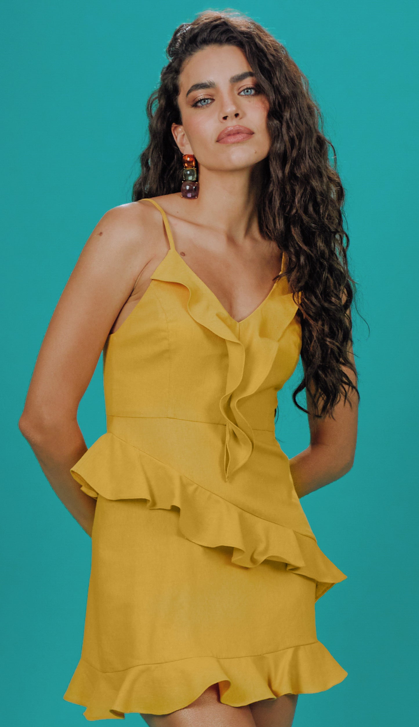 Vestido Jessica Flores Mostarda