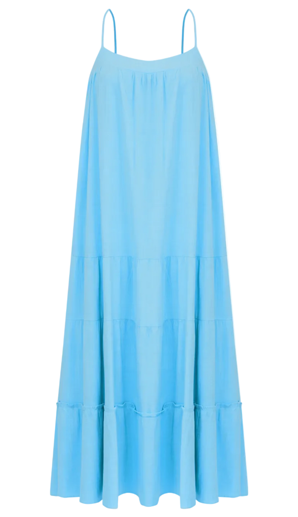 Vestido Midi em Viscose com Aspecto de Linho Camila Azul | Laguna