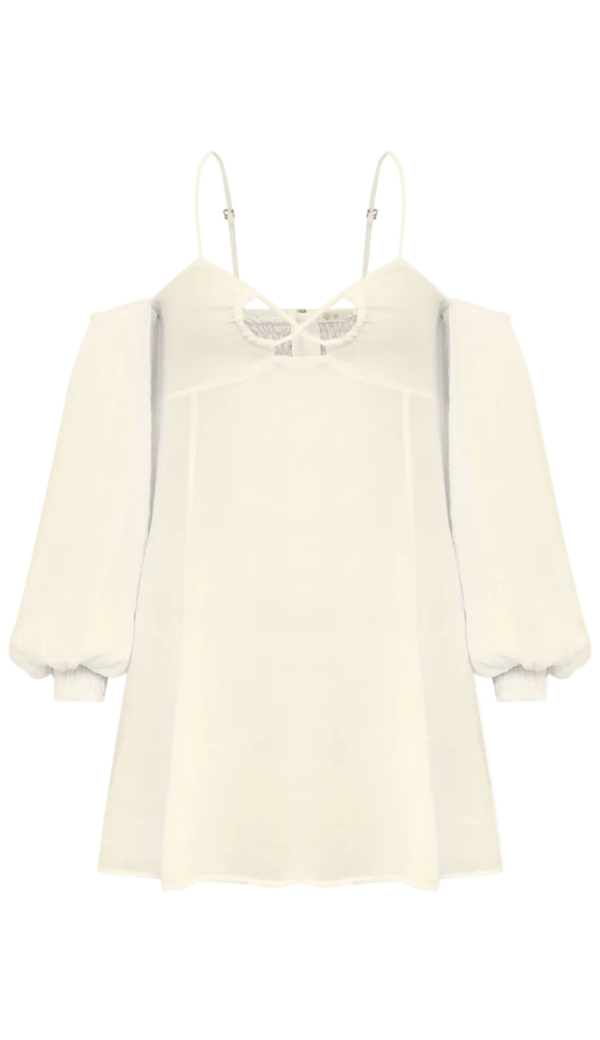 Vestido Curto em Poliviscose Texturizada Bálsamo Off | Laguna