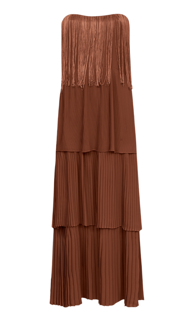 Vestido Longo Plissado Crepe Flamingo | Laguna