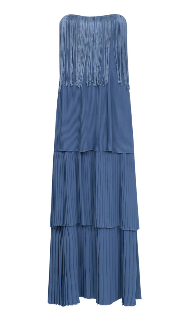 Vestido Longo Plissado Crepe Flamingo | Laguna