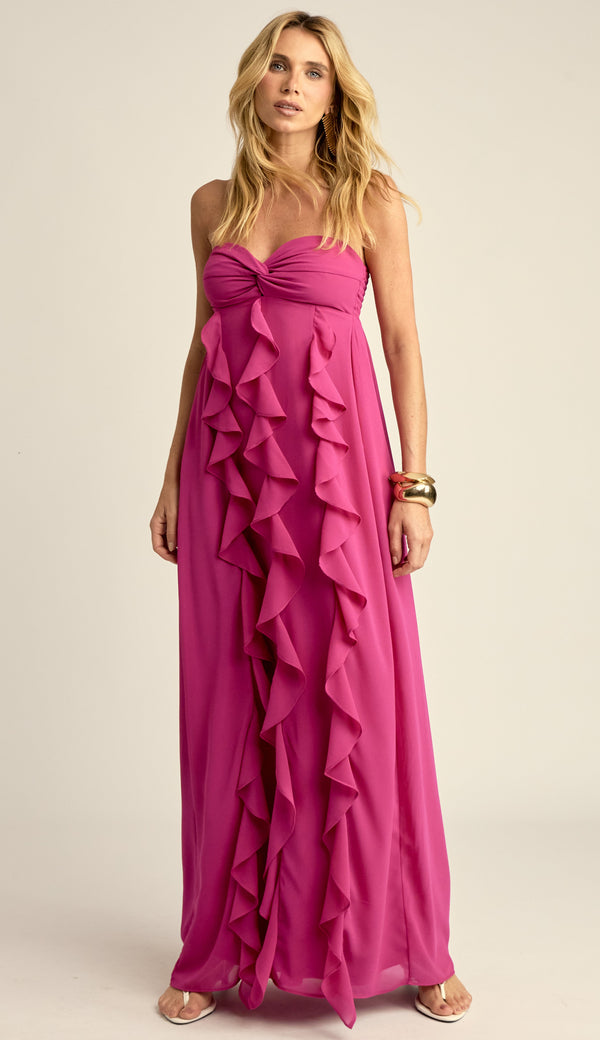 Vestido Longo Festa Crepe Babados Jamine Ameixa | Laguna