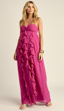 Vestido Longo Festa Crepe Babados Jamine Ameixa | Laguna