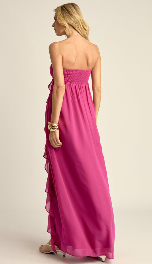 Vestido Longo Festa Crepe Babados Jamine Ameixa | Laguna