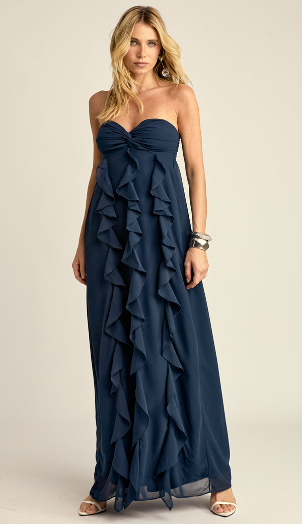 Vestido Longo Festa Crepe Babados Jamine Marinho | Laguna