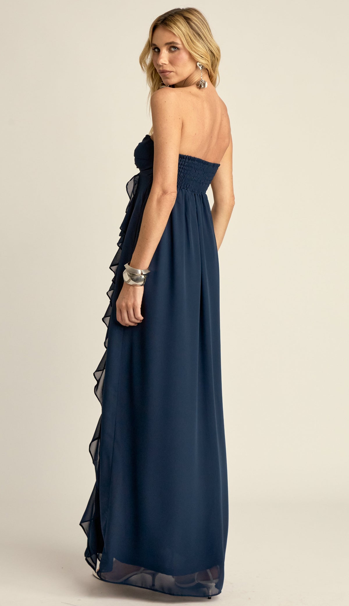 Vestido Longo Festa Crepe Babados Jamine Marinho | Laguna