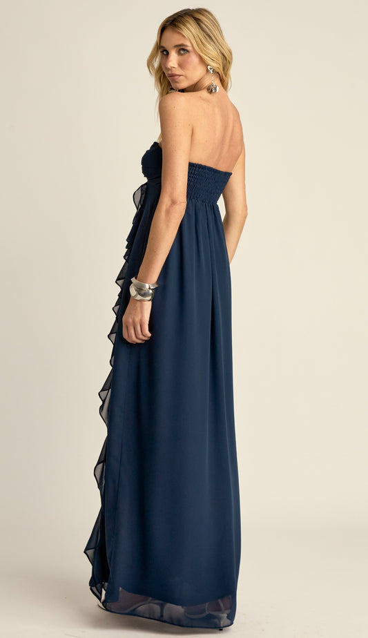 Vestido Longo Festa Crepe Babados Jamine Marinho | Laguna