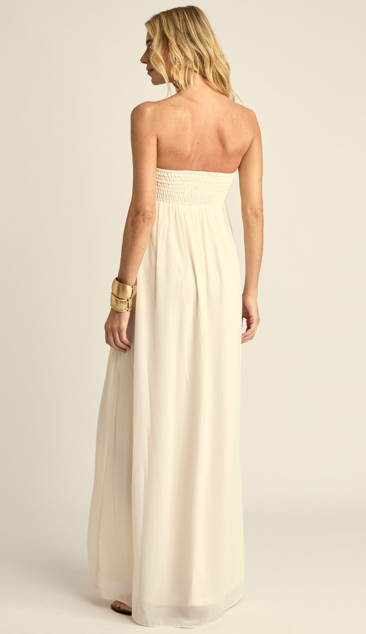 Vestido Longo Festa Crepe Babados Jamine Off White | Laguna