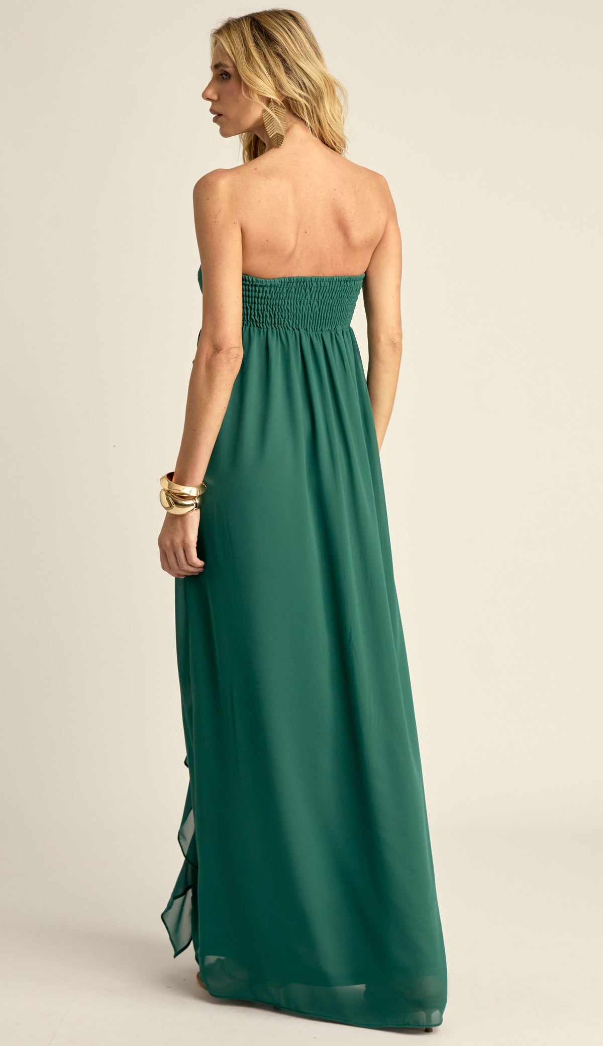 Vestido Longo Festa Crepe Babados Jamine Verde | Laguna