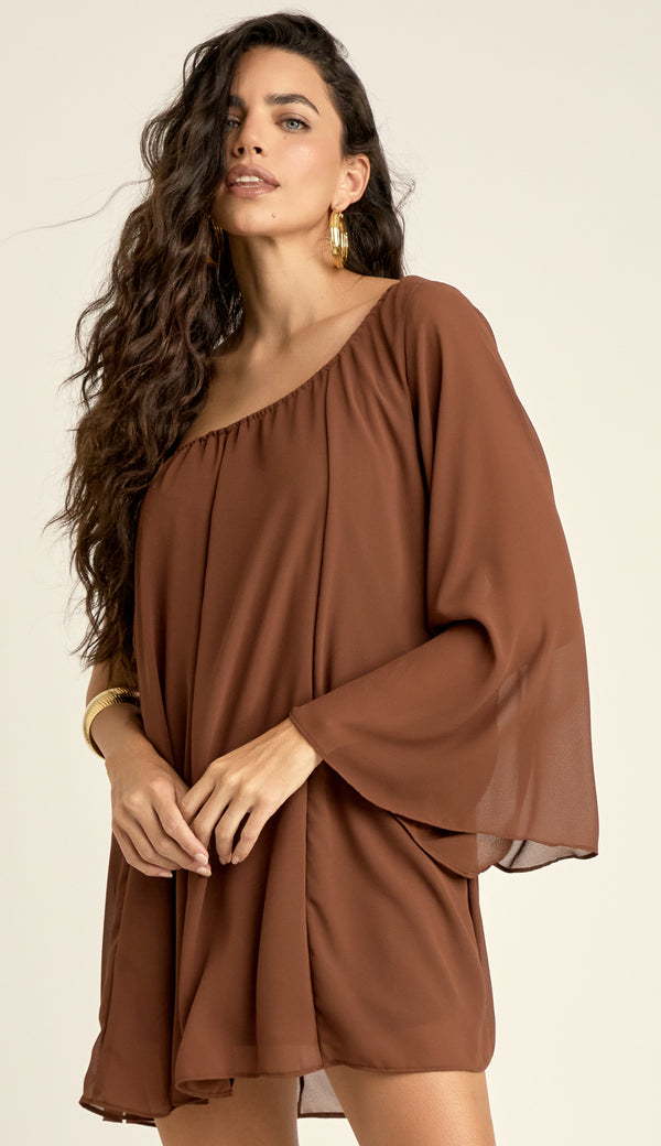 Vestido Curto Crepe Fluido Lolla Café | Laguna