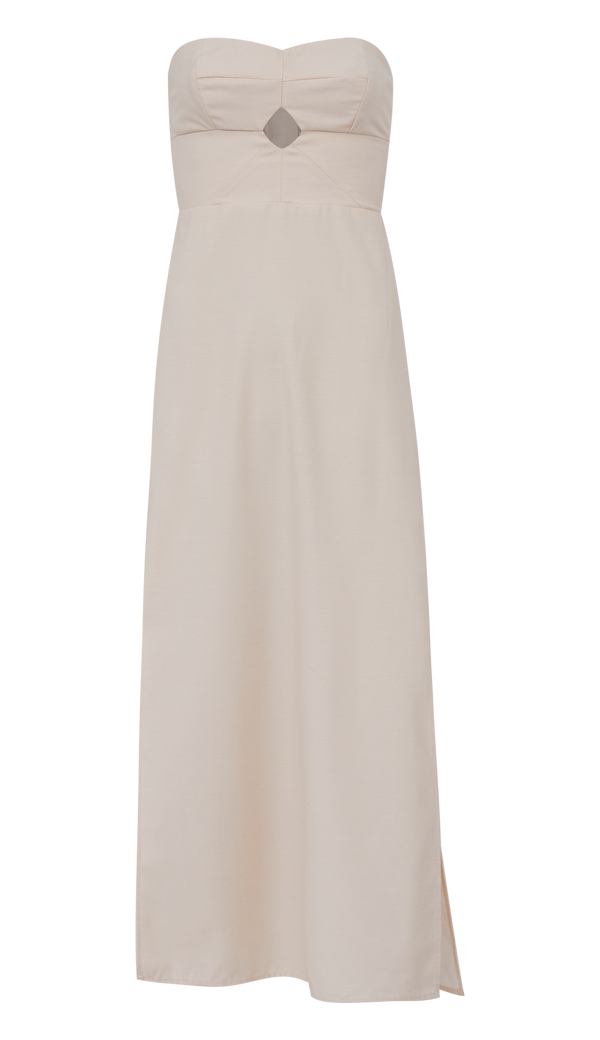 Vestido Longo em Linho Revestido Nádia Chantilly | Laguna