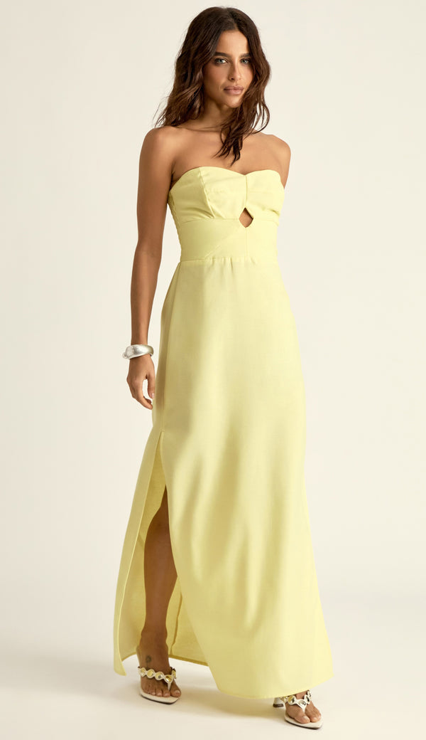 Vestido Longo em Linho Revestido Nádia Manteiga | Laguna