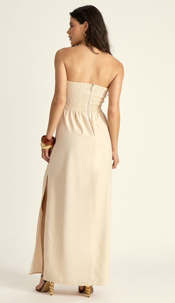 Vestido Longo em Linho Revestido Nádia Chantilly | Laguna