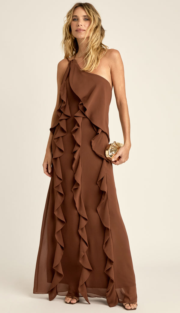 Vestido Festa Longo Crepe Amor Café | Laguna