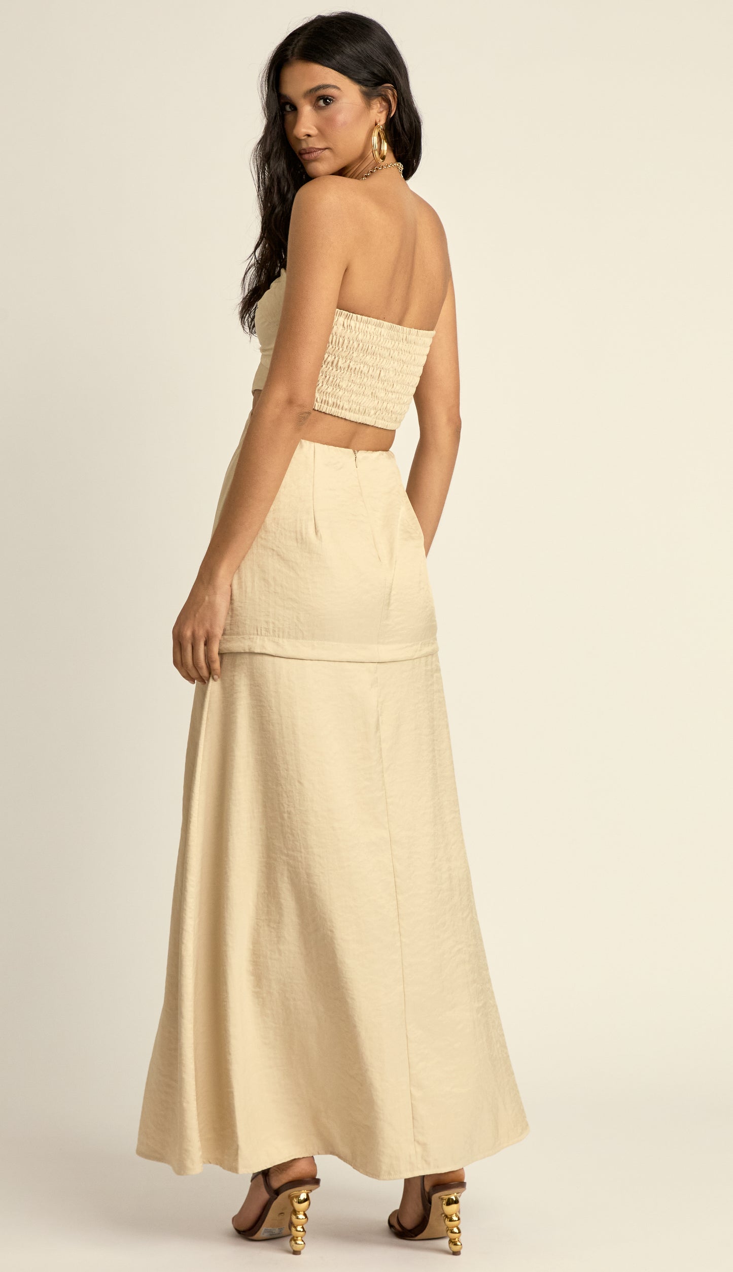 Vestido Longo Alfaiataria Acetinada Cassiana Chantilly | Laguna
