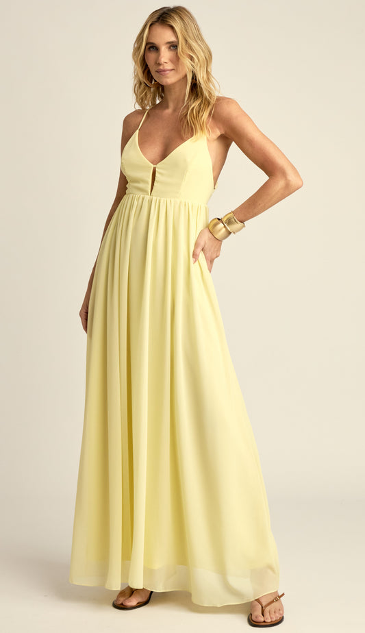 Vestido Longo Festa Crepe Chiffon Demi Manteiga | Laguna