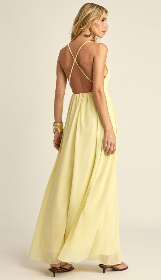 Vestido Longo Festa Crepe Chiffon Demi Manteiga | Laguna