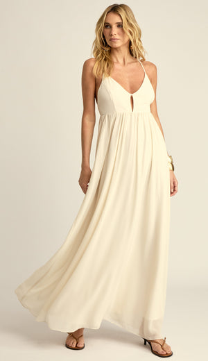 Vestido Longo Festa Crepe Chiffon Demi Off White | Laguna