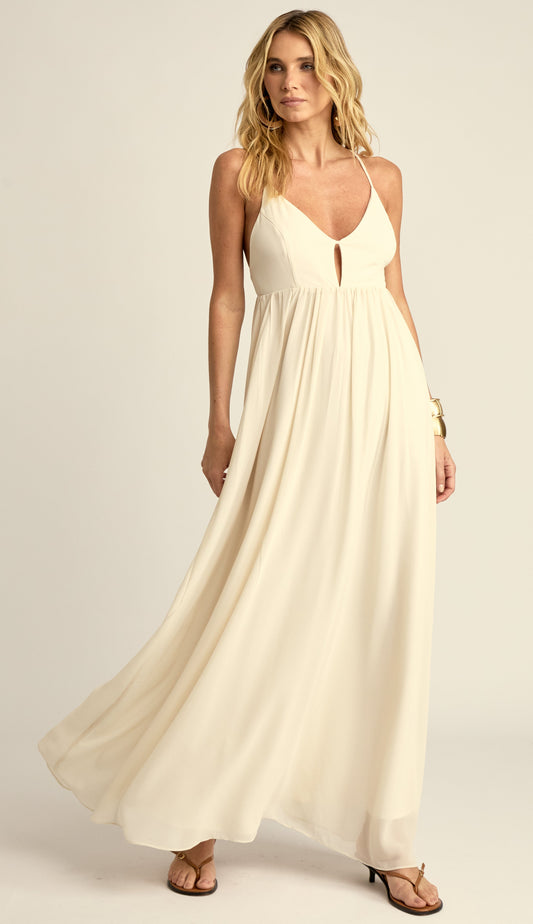 Vestido Longo Festa Crepe Chiffon Demi Off White | Laguna
