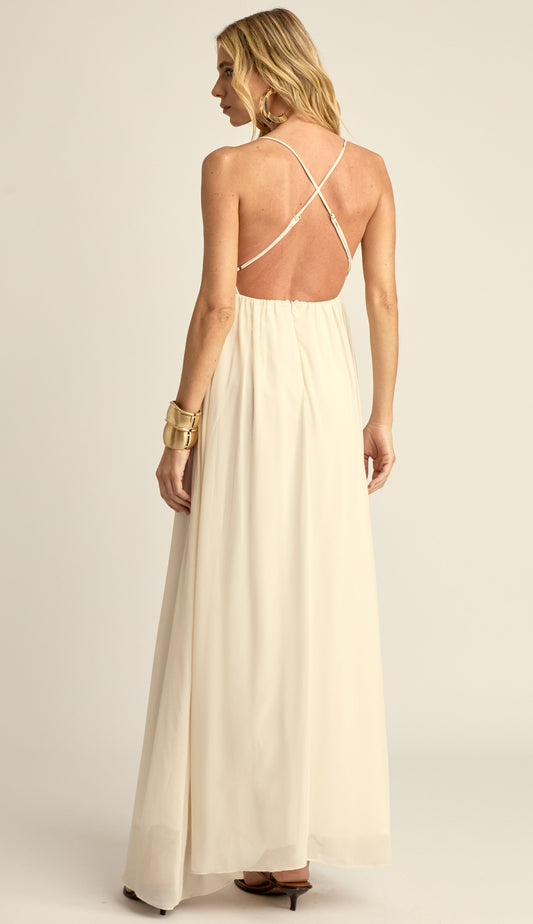 Vestido Longo Festa Crepe Chiffon Demi Off White | Laguna
