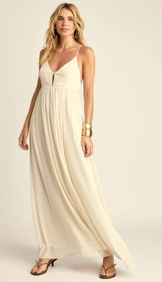 Vestido Longo Festa Crepe Chiffon Demi Off White | Laguna