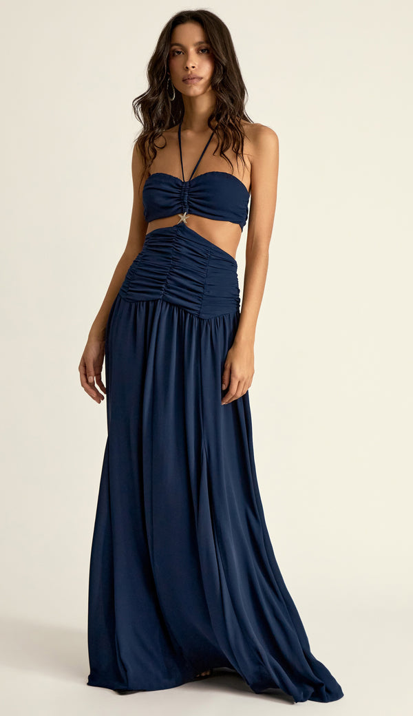 Vestido Longo Festa Crepe Destiny Marinho | Laguna