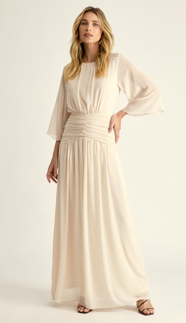Vestido Longo Crepe Drapeado Grécia Off White | Laguna