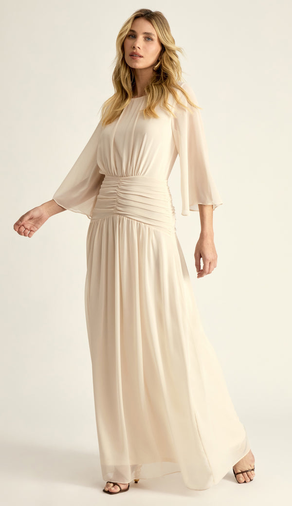 Vestido Longo Crepe Drapeado Grécia Off White | Laguna