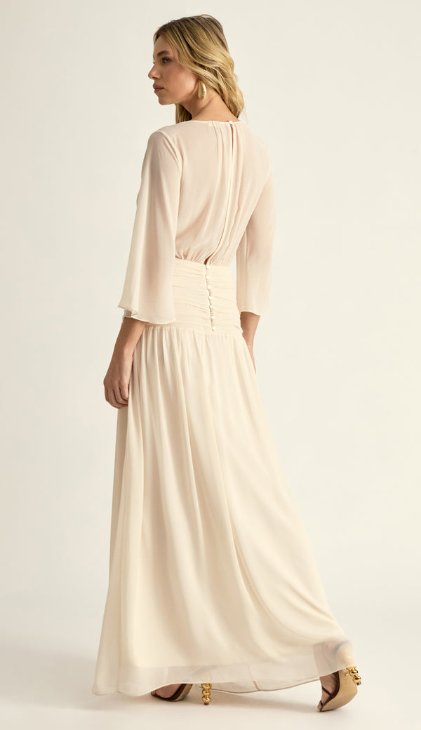 Vestido Longo Crepe Drapeado Grécia Off White | Laguna
