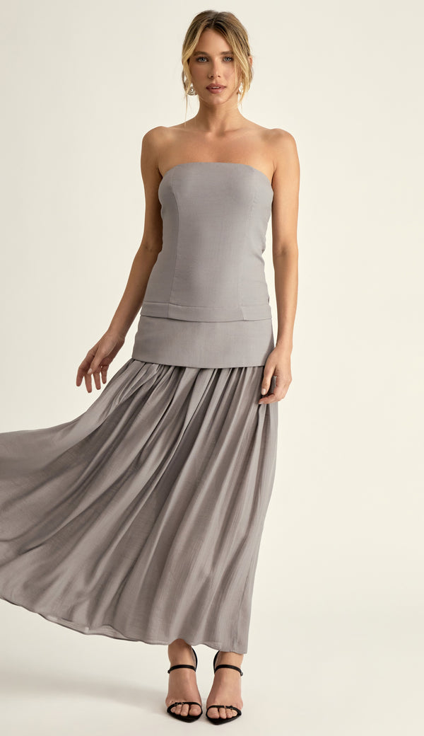 Vestido Longo Poliviscose Laura Cinza | Laguna