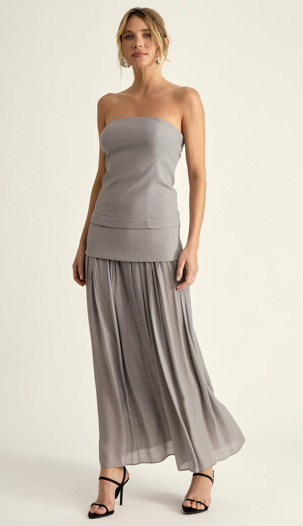 Vestido Longo Poliviscose Laura Cinza | Laguna