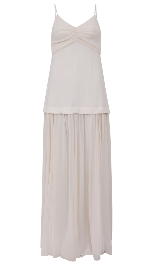 Vestido Longo Festa Crepe Fluido Lucile Off White | Laguna