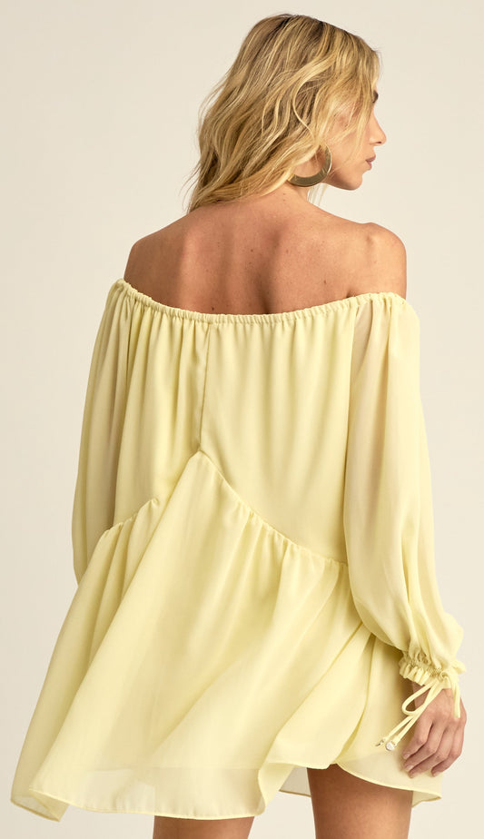 Vestido Curto Ciganinha Crepe Leve Loren Amarelo | Laguna