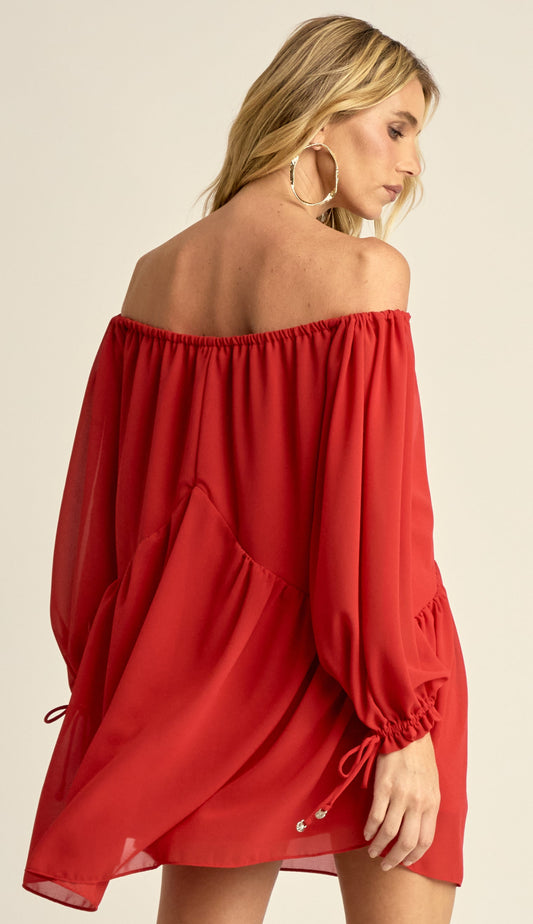 Vestido Curto Ciganinha Crepe Leve Loren Cereja | Laguna