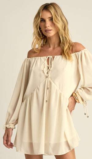 Vestido Curto Ciganinha Crepe Leve Loren Off White | Laguna