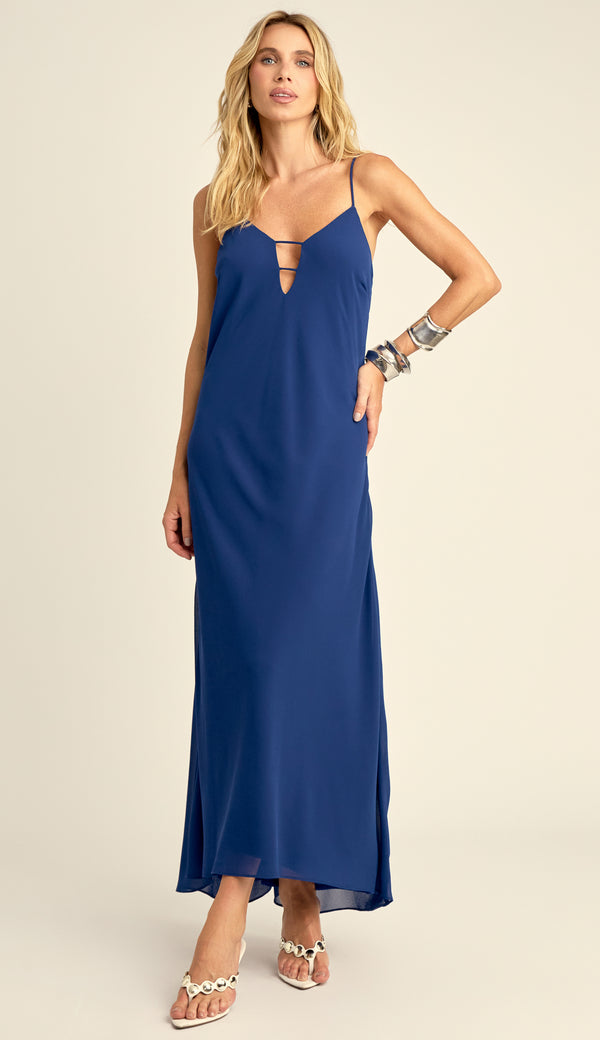 Vestido Slip Dress em Crepe Leve Lira Marinho | Laguna