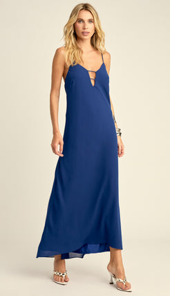 Vestido Slip Dress em Crepe Leve Lira Marinho | Laguna