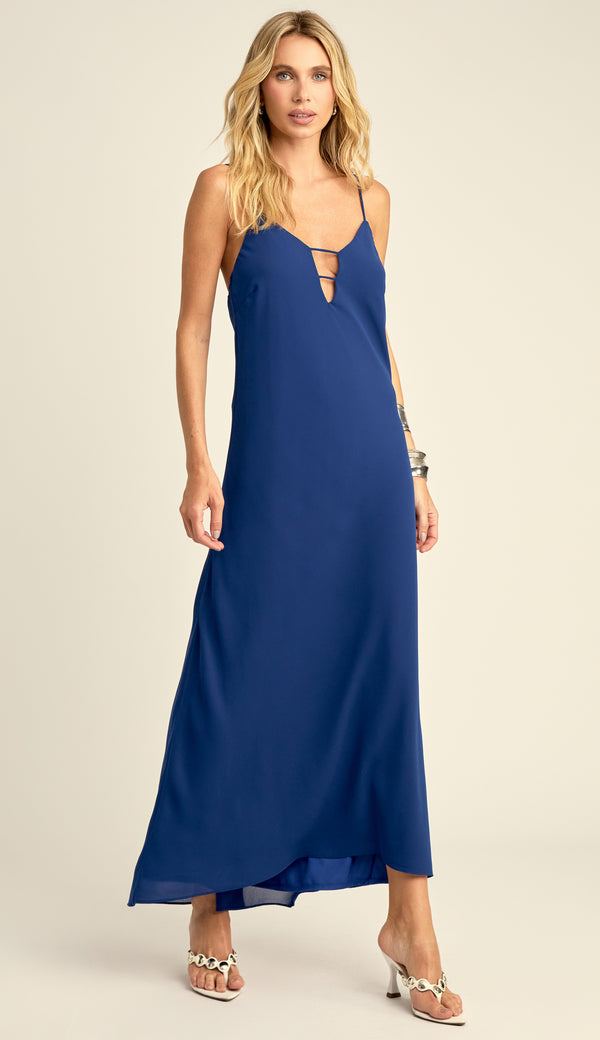 Vestido Slip Dress em Crepe Leve Lira Marinho | Laguna