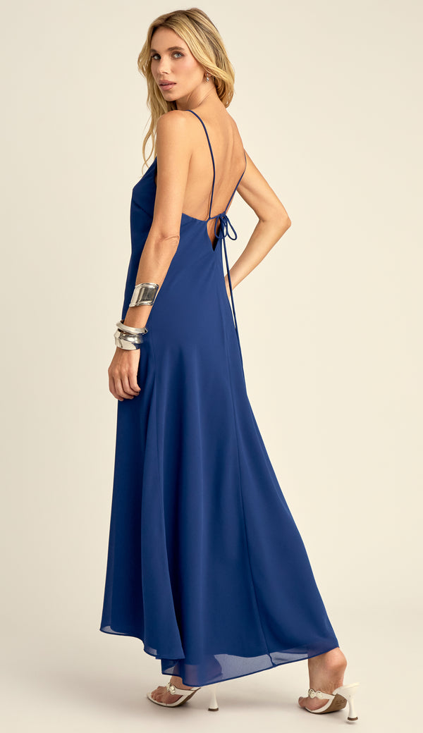 Vestido Slip Dress em Crepe Leve Lira Marinho | Laguna