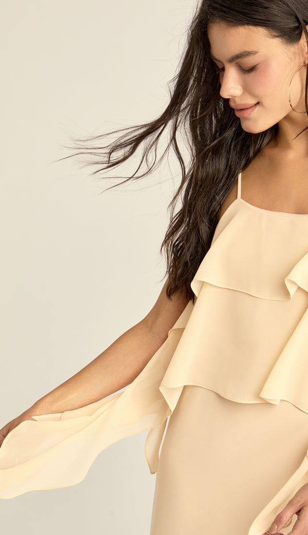 Vestido Curto Crepe Babados Liz | Laguna