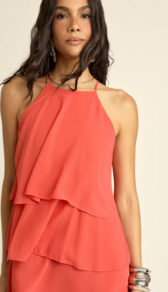 Vestido Curto Crepe Camadas Manuela Cereja | Laguna