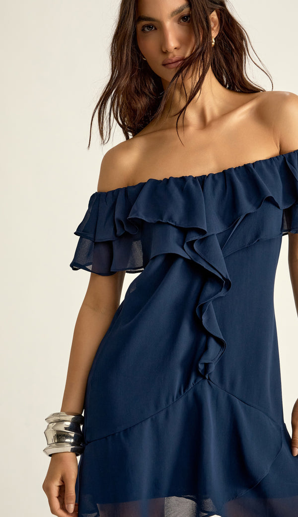 Vestido Curto Crepe Malu Marinho | Laguna