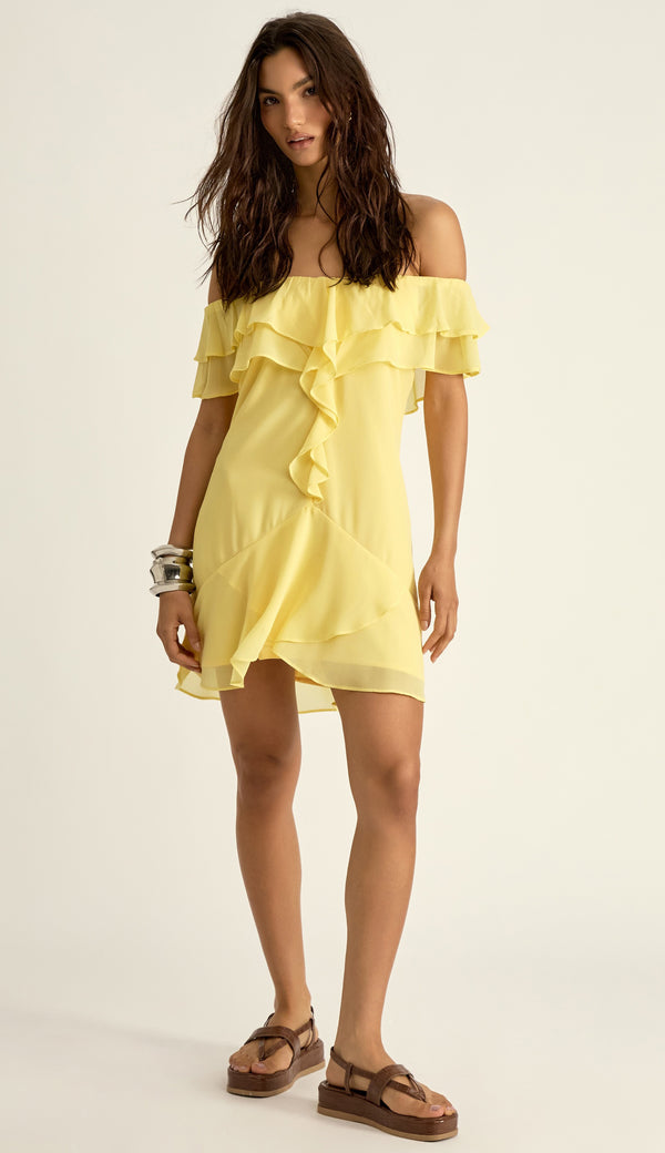 Vestido Curto Crepe Malu Manteiga | Laguna
