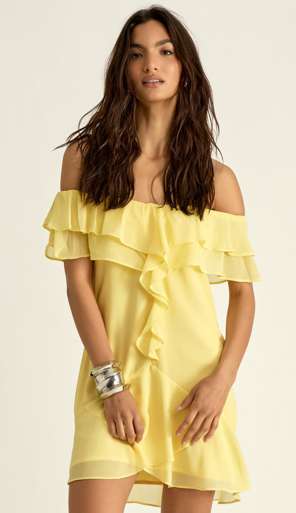 Vestido Curto Crepe Malu Manteiga | Laguna