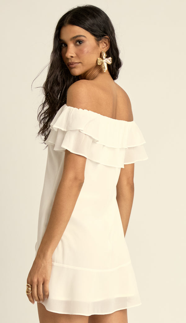 Vestido Curto Crepe Malu Off White | Laguna