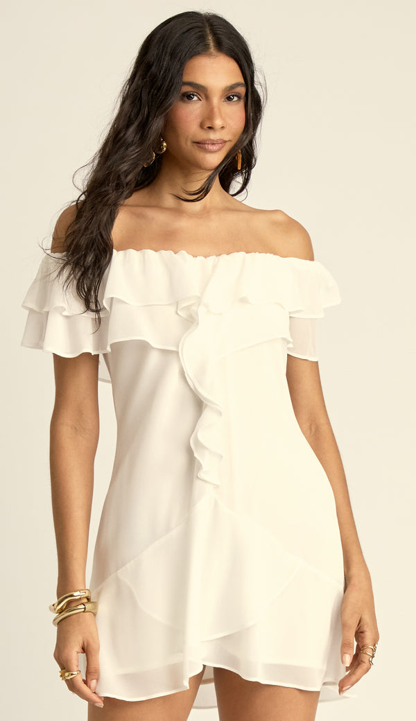 Vestido Curto Crepe Malu Off White | Laguna